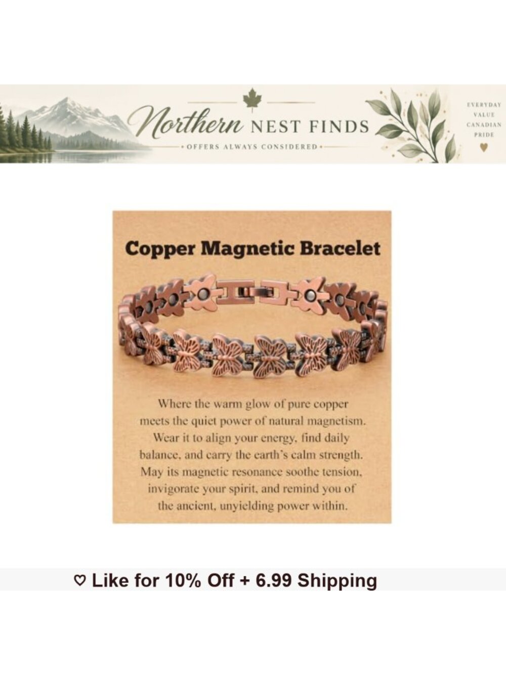Pure Copper Magnetic Bracelet Butterfly Four-Leaf Clover Adjustable Women's